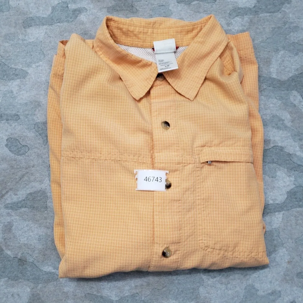 The North Face Shirt Mens Large Orange Pockets Short Sleeve‎ Button Up